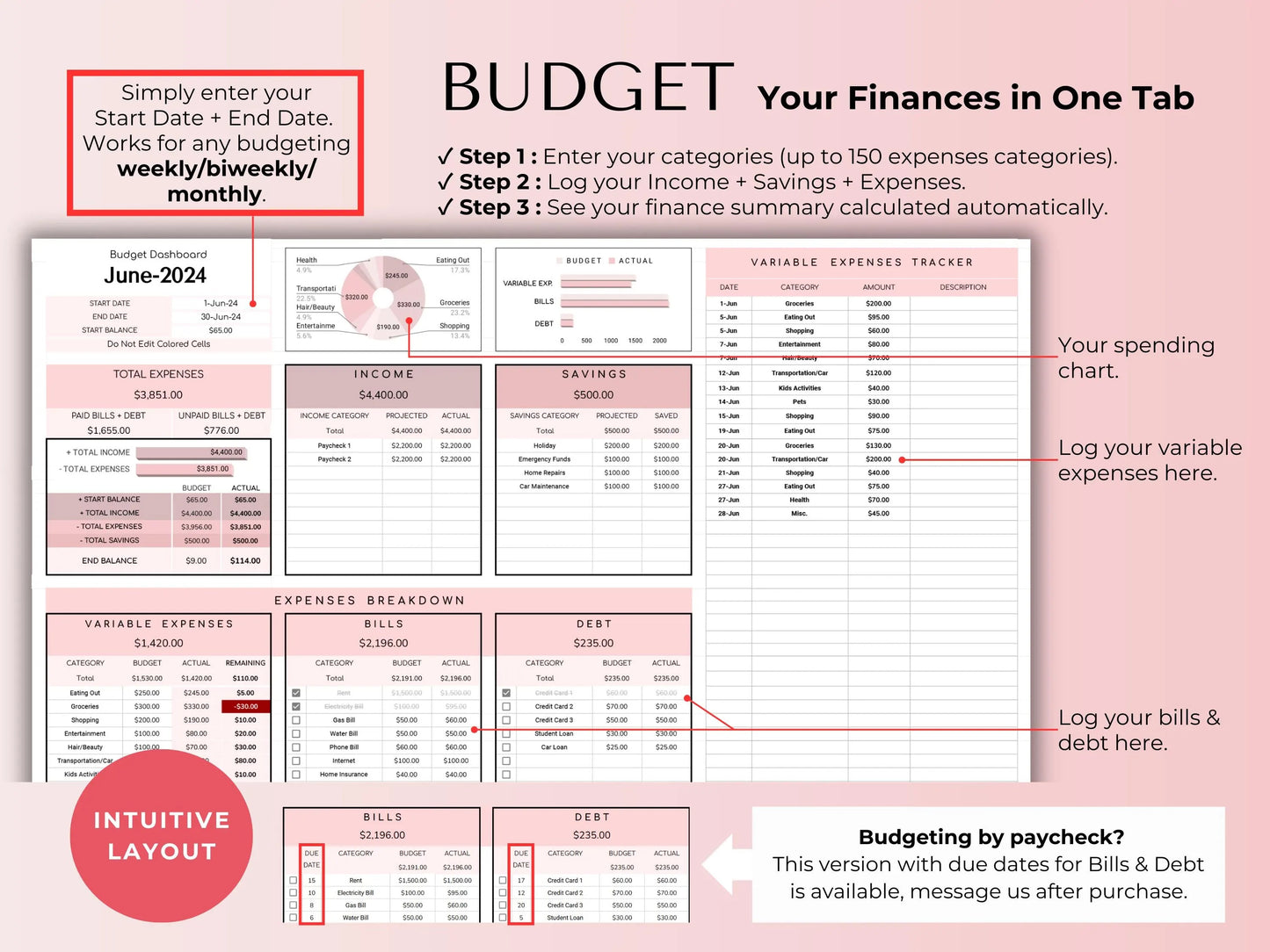 Google Sheets Productivity Planner Template – Digital Life Organizer With Calendar, Budget, Task, Habit, and Goal Tracker