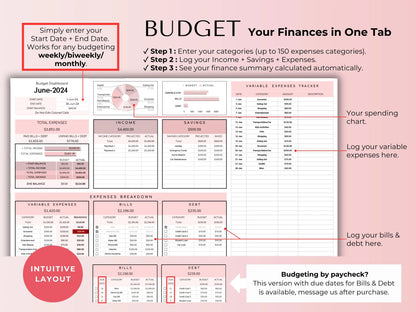 Google Sheets Productivity Planner Template – Digital Life Organizer With Calendar, Budget, Task, Habit, and Goal Tracker