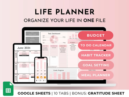 ADHD Life Planner Google Sheets Template – Budget, Task, Habit, Goal, Meal and Calendar Organizer
