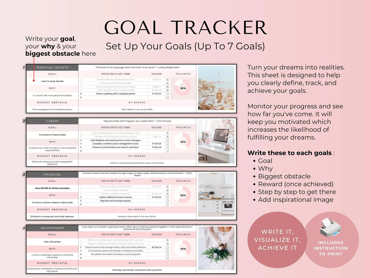 Google Sheets Habit, Mood & Goal Tracker Template with Digital Vision Board