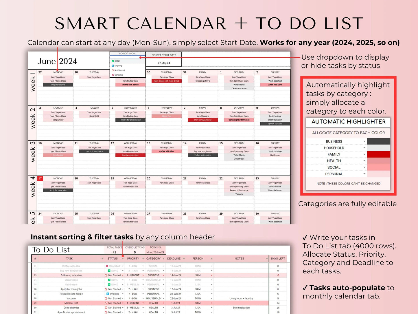 ADHD Life Planner Google Sheets Template – Budget, Task, Habit, Goal, Meal and Calendar Organizer