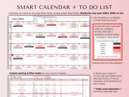 ADHD Life Planner Google Sheets Template – Budget, Task, Habit, Goal, Meal and Calendar Organizer